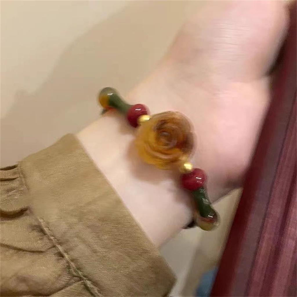 2025 New Retro New Chinese Six-pack Bracelet Pink Mist Rose Flower Temperament Versatile Couple Jewelry