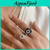 Elegant Hepburn Style Square Drip Glaze Pearl Flower S925 Silver Ring For Women