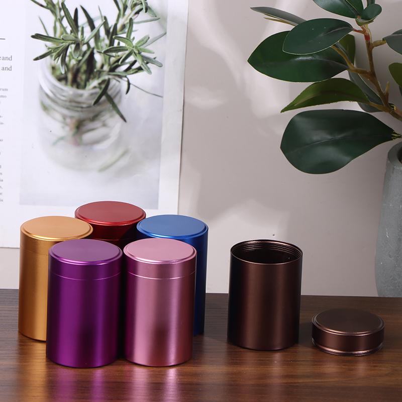 Mini Portable Aluminum Alloy Sealed Jar Travel Moisture-Proof Solid Color Nut Candy Food Storage Container Tea Can