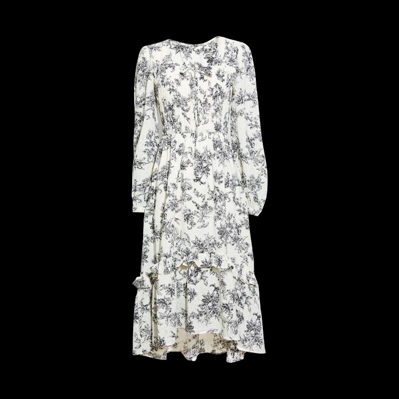 TATU Modern Chinese Style Ink Print Midi Dress