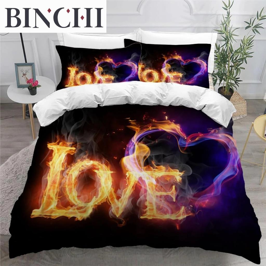 Colorful Flame Duvet Cover 3D Cool Fire Bedding Set for Kids Girls Soft Microfiber Quilt Cover with Zipper Closure