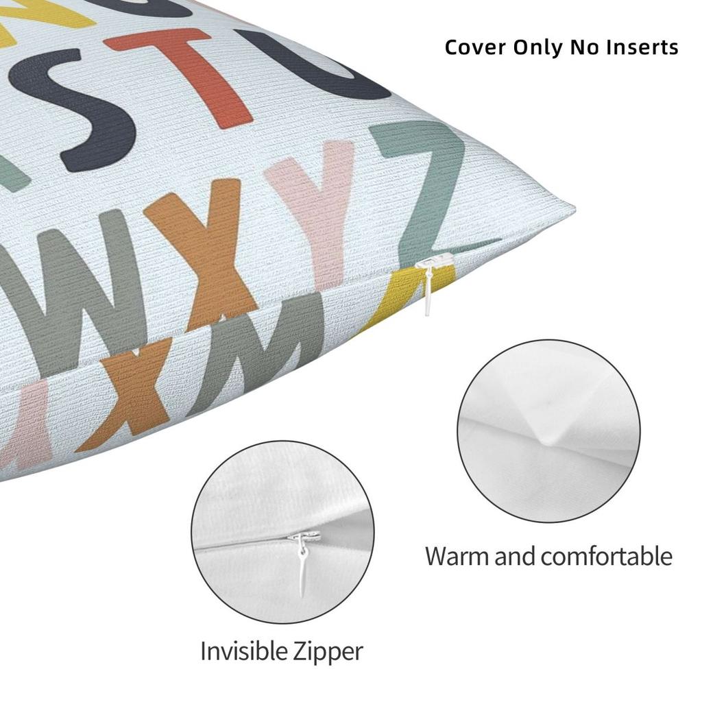Alphabet Nursery Playroom Square Pillowcase Polyester Linen Velvet Printed Zip Decor Pillow Case Sofa Cushion Cover