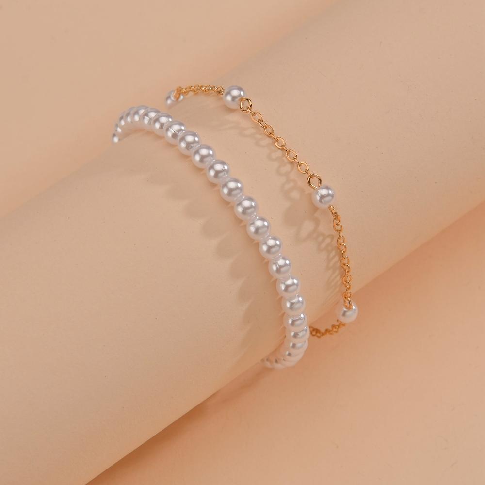 Stylish and Minimalist Imitation Pearl Double Layer Alloy Adjustable Bracelet Jewelry Gift Clothing Accessories