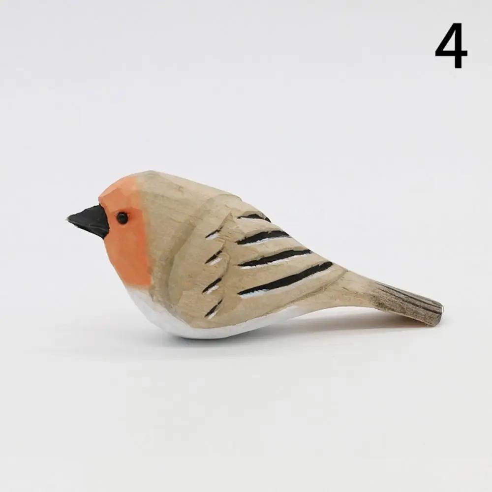Multi-style Cute Wood Carving Bird Handmade Carving Small Bird Ornament Painting Nordic-style Wooden Bird Figurine Home Decor