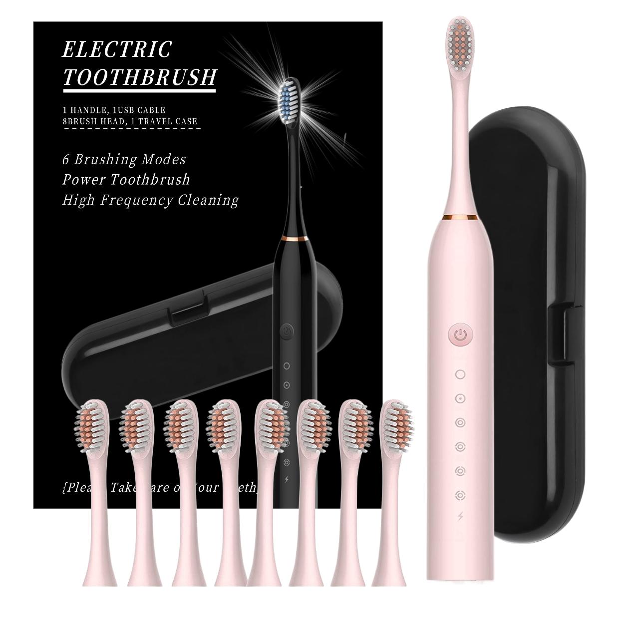 

Электрическая зубная щетка с аккумулятором, дорожным футляром, 8 насадками и USB-зарядкой для зубной щетки Deep Clean Oral Care -6 розовый