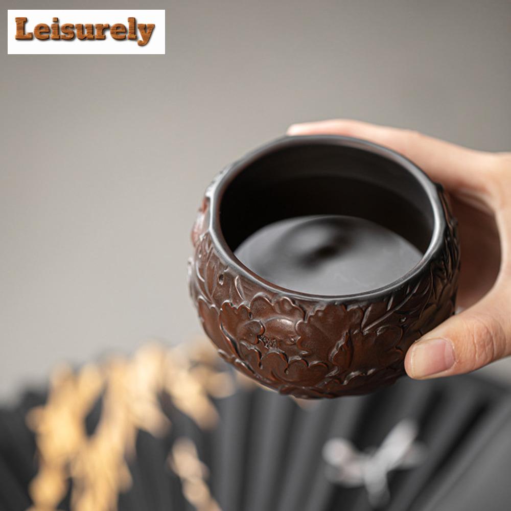 Chinese Qingxi Purple Pottery Tea Cup Handmade Engrave Tea Bowl Zen Meditation Cup Ceramic Master Cup Tasting Mug Kung Fu Teaset