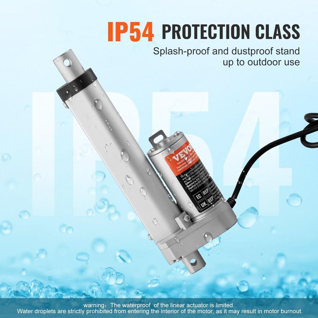 Linear Actuator 12V 4 Inch High Load 330lbs/1500N 0.19"/s IP54 Protection