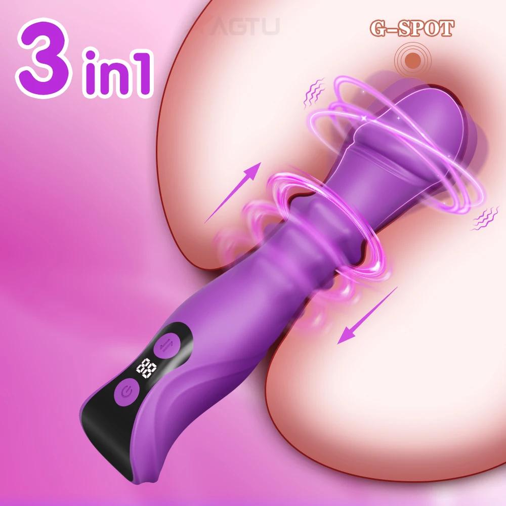 Telescopic Swing Vibrator Women 3 In 1 Clitoris G Spot Stimulator Thrusting Beads Dildo Female Masturbation Adult Sex Toys