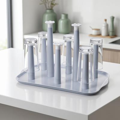 6-Slot Plastic Cup Drying Rack with Drip Tray Space-Saving Countertop Organizer for Mugs Glasses BPA-Free Kitchen Storage Rack