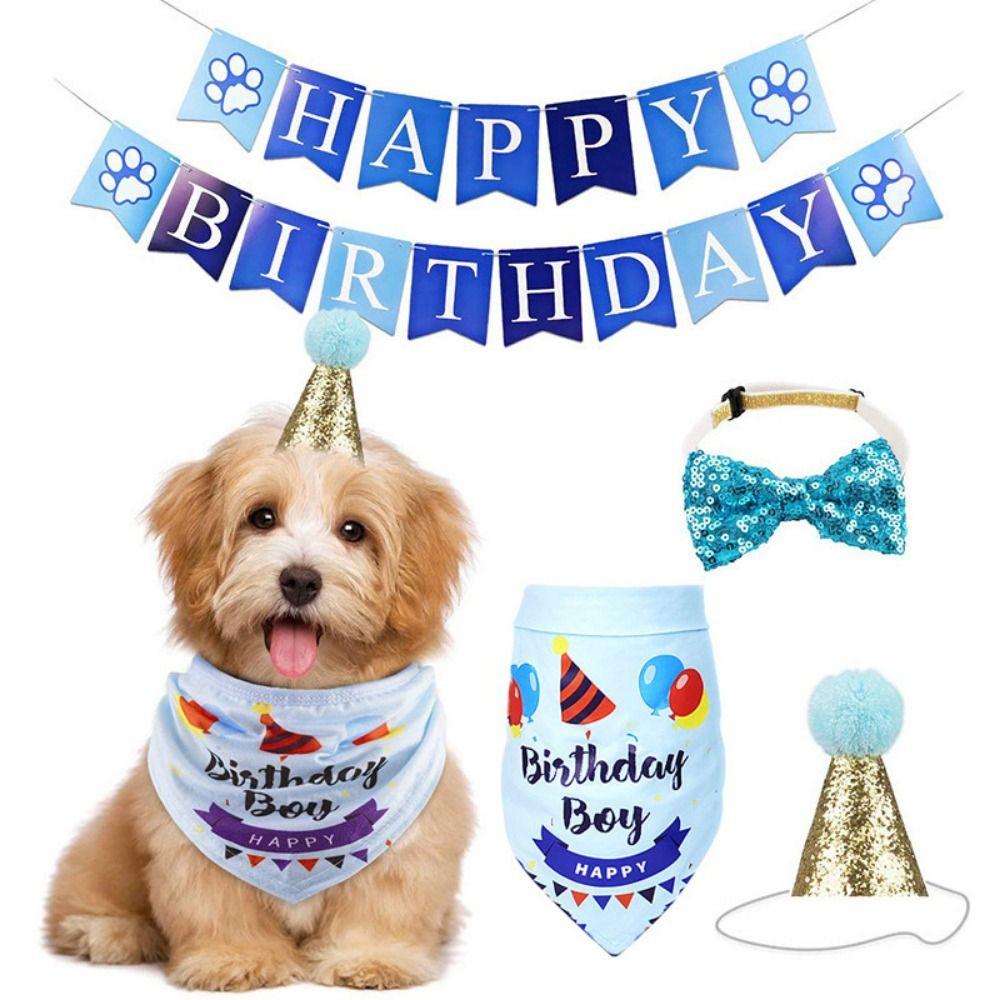 Decorative Pet Birthday Decorations Set Dog Sequins Hat Cat Birthday Party Supplies  for Dogs Cats