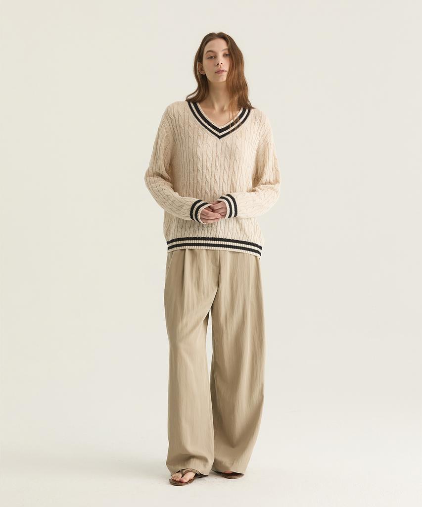 Oteumilkape Mid-Rise Pleated Wide Pants - Beige