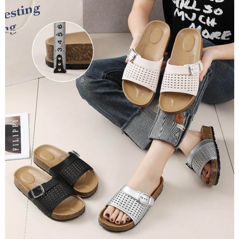 New niche hand-woven hollow breathable thick-soled slippers for women's summer outer wear style one-word slippers for women