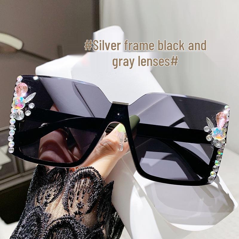 Frameless Cut-Edge Sunglasses with Rhinestones - Trendy European & American Style for Big Face Slimming and Sun Protection