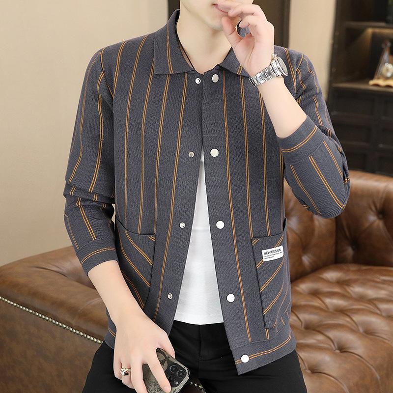 Autumn Men s Striped Casual Lapel Collar Fashion Jacket Coat M