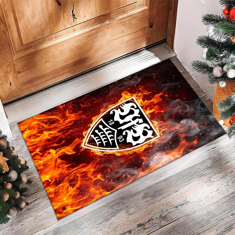 VfB Stuttgart Football Print Crystal Velvet Rug, Comfortable Water Absorbent Non Slip Indoor Floor Carpet