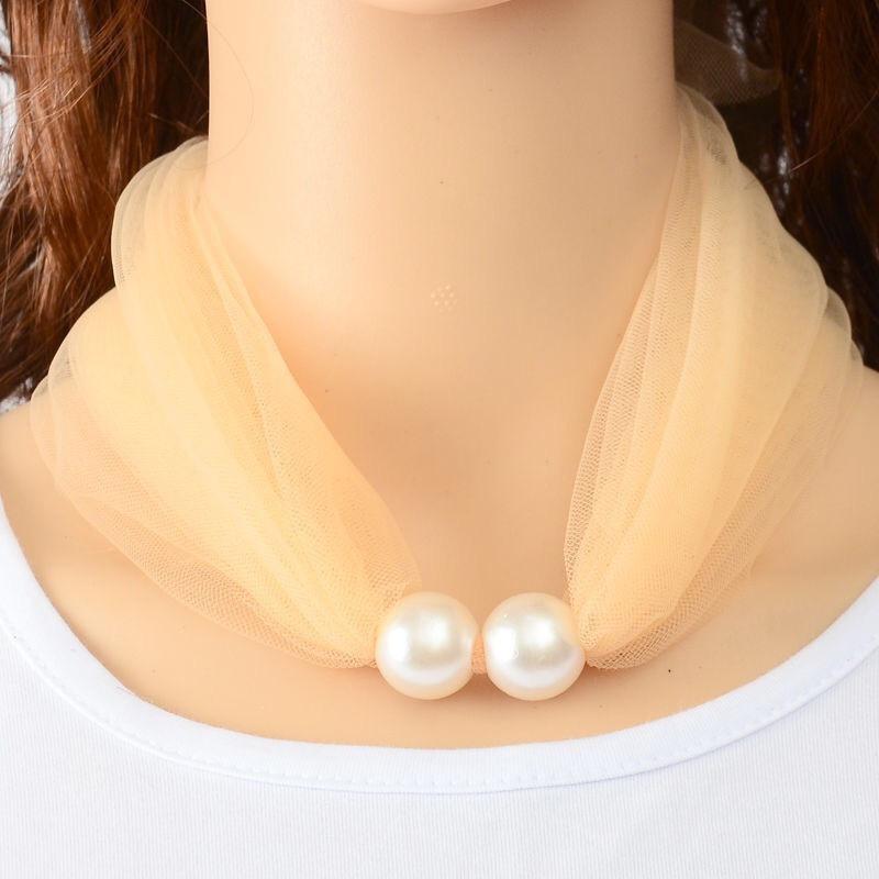 Lace Pearls Ring Scarf Ladies Korean Style Simple Mother's Day Gifts Pure Color Temperament 80*70CM Soft Spring Summer New Scarf 2025