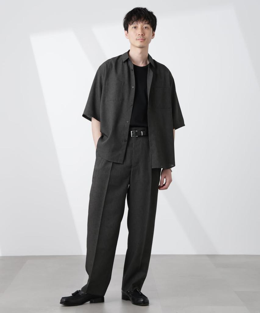 Nano Universe Tech Linen Relaxed Tuck Tapered Pants, Men's, Size M, 023, Charcoal, 672-5127217