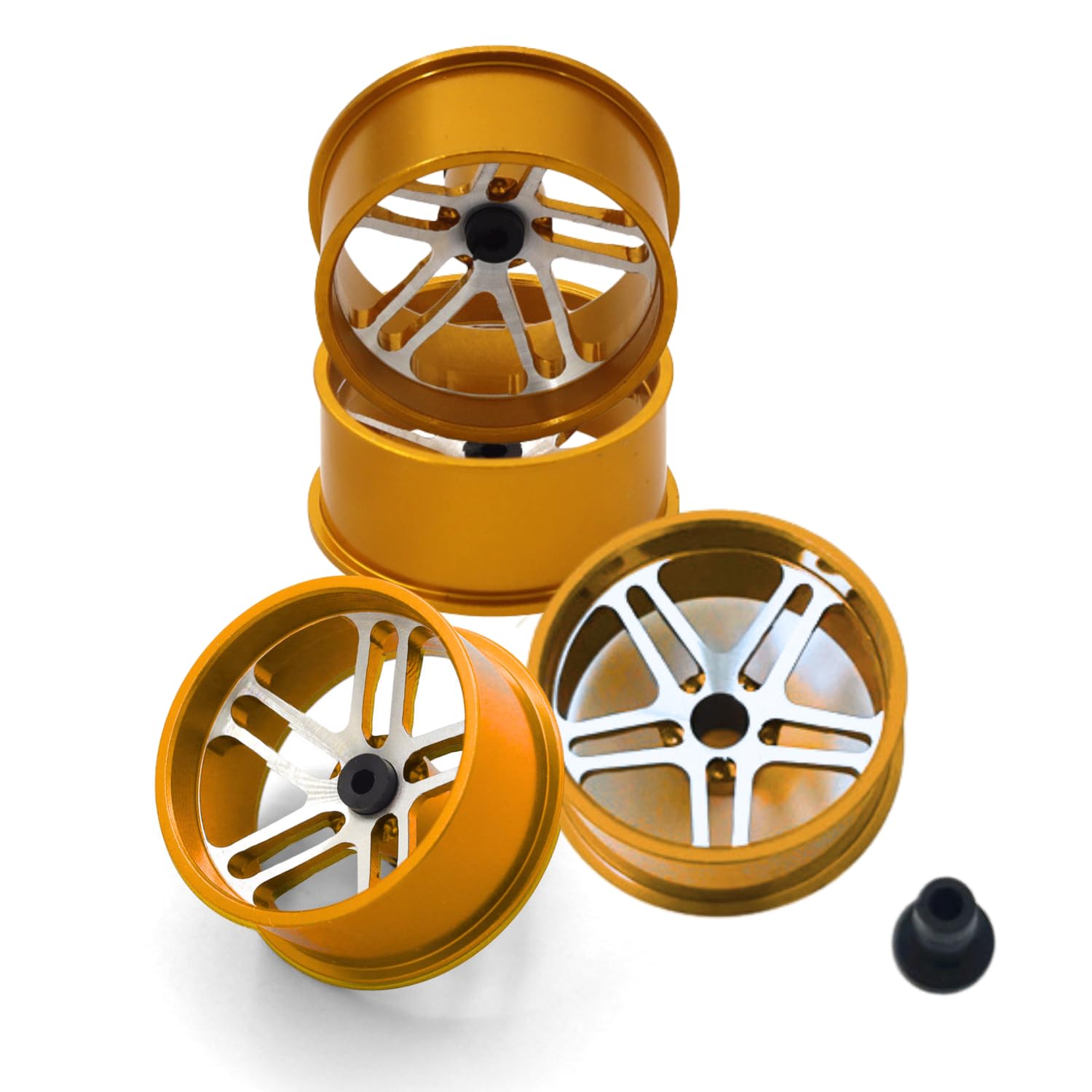 

Aluminum wheels for Mini 4WD Low height large diameter dual 5 for low height diameter bush set of 4 [Gold] wheels, spokes, tires, 23.5mm, included,
