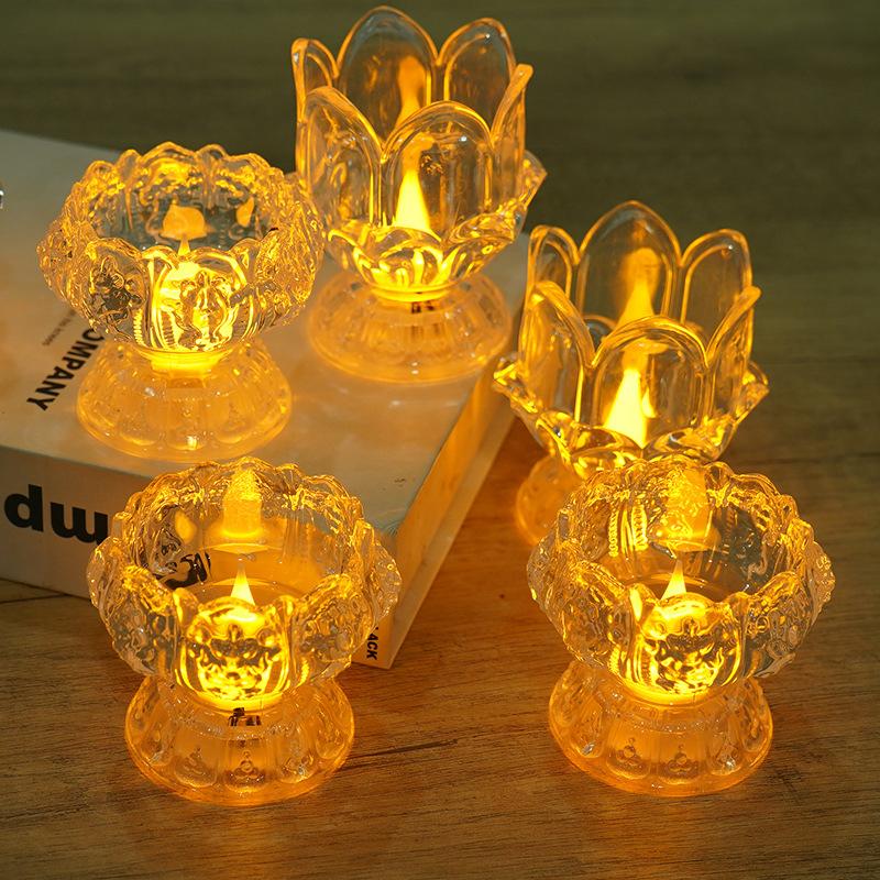 1Pc Electric Lotus Light Battery Operated Led Holy Light Prayer Flicker Led Candle Tea Lamp Home Decoration