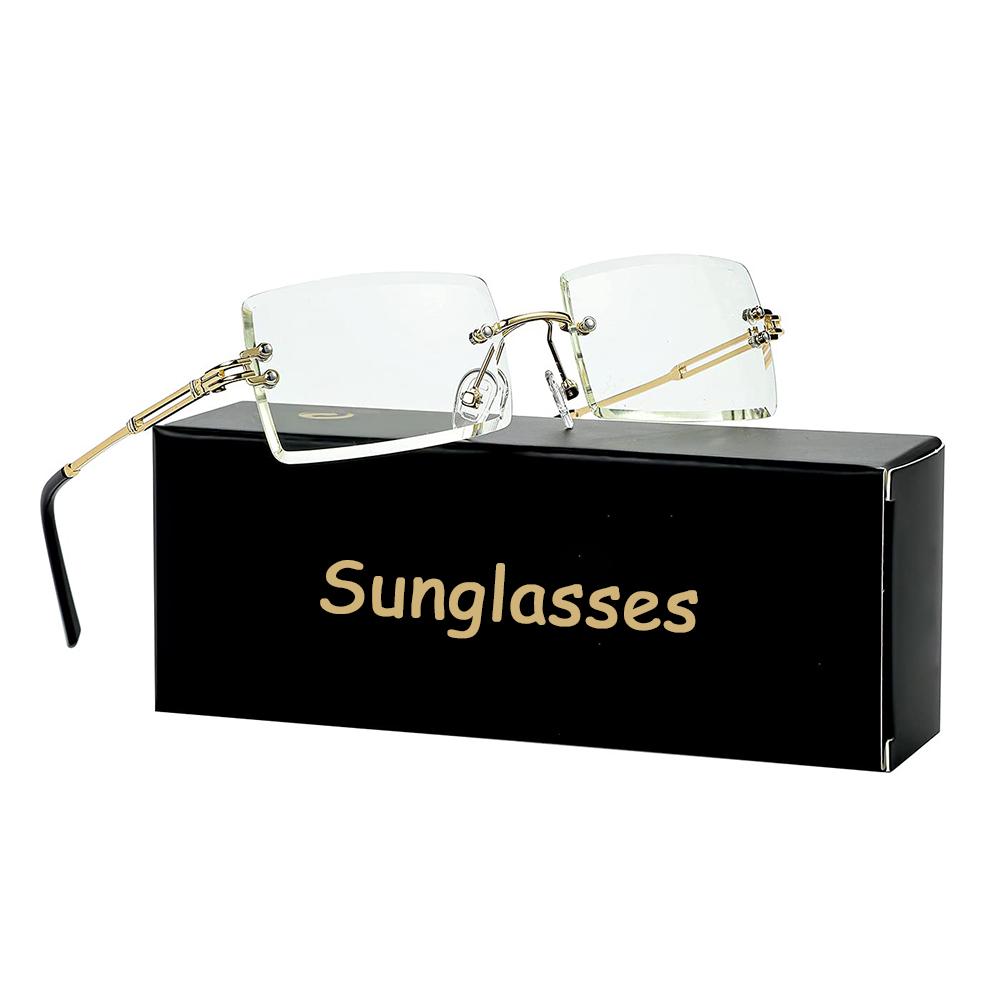 

Men s Goggles Vintage Sunglasses for For Men And Women Tinted Lens Metallic Frame Retro Rimless Rectangular Eyeglasses UV Protection 400 Protection