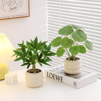 Artificial Potted Plants Mini Fake Lucky Tree Office Desk Decor Home Living Room Tabletop Green Bonsai Realistic Faux Flowers