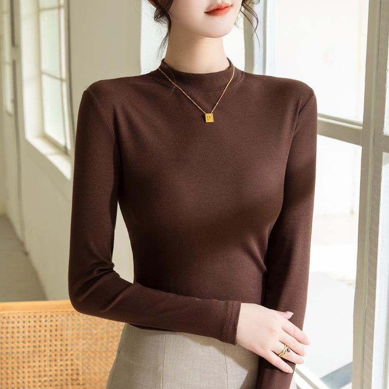 Mädchen 3XL Bottoming Shirt Neues kleines Stehkragen Langarm-T-Shirt Frühlings- und Herbststil Inneres elastisches Oberteil