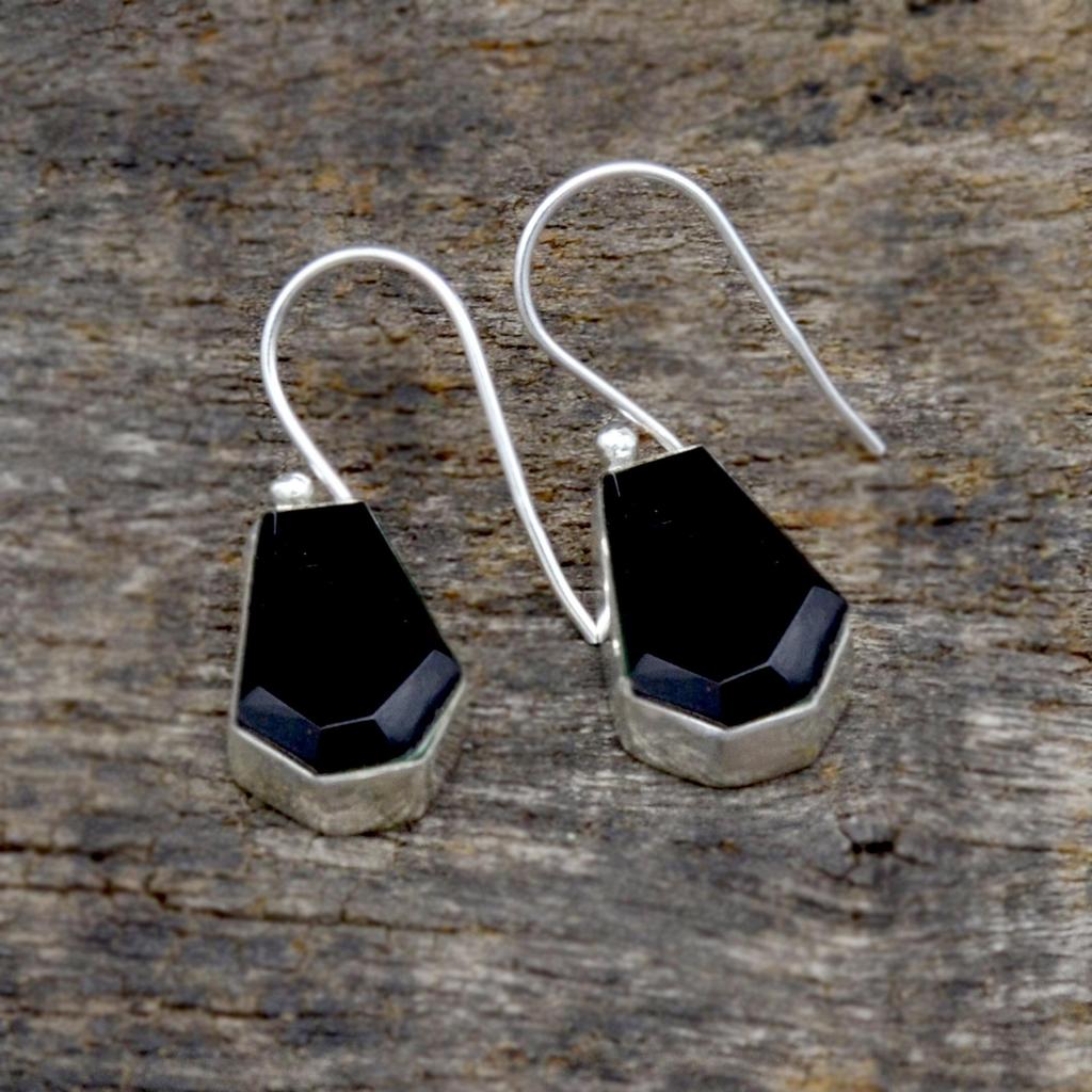 Black Onyx Coffin Drop & Dangle Earrings For Women Jewelry, Gemstone And Sterling Silver Oddity Earrings, Unique Handmade Gift For Her