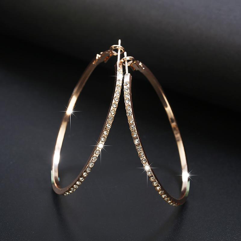 Large Hoop Earrings with Embedded Crystals Lightweight Metal Alloy Fashion Jewelry for Women and Girls Suitable for Daily Wear and Special Occasions