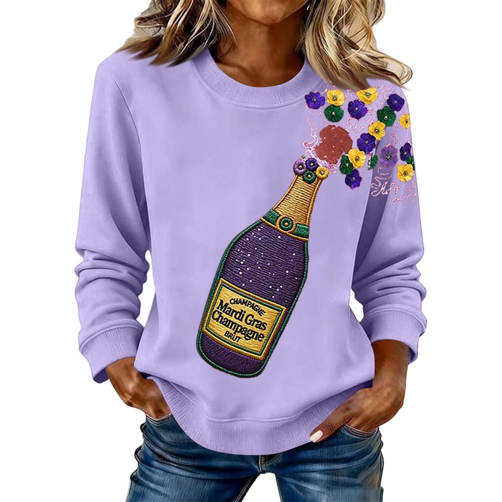 Damenmode Bedrucktes Langarm Locker Rundhals Sweatshirt Top