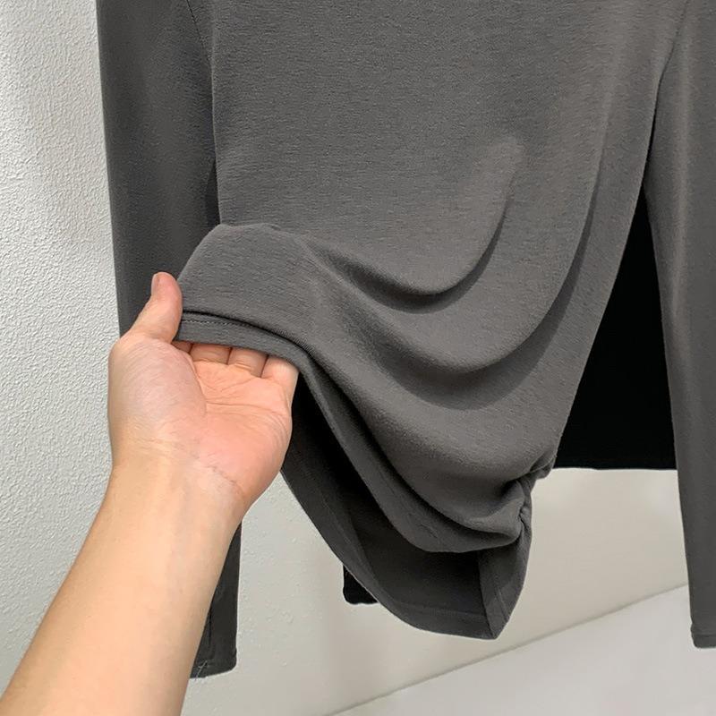 Semi-turtleneck Bottoming Shirt Women's Autumn and Winter New Women's Clothing Design Sense Long-sleeved Inner Shirt Pleated Waist Top