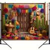 2D Mexican Fiesta Backdrop, Cinco De Mayo Cactus Guitar Photography Background