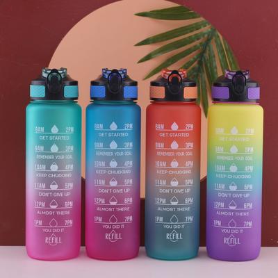 Tragbare Wasserflasche, 1 l, Wasserbecher, motivierende Sportwasserflasche mit Zeitgeber, auslaufsicherer Becher für Outdoor-Sport-Fitness