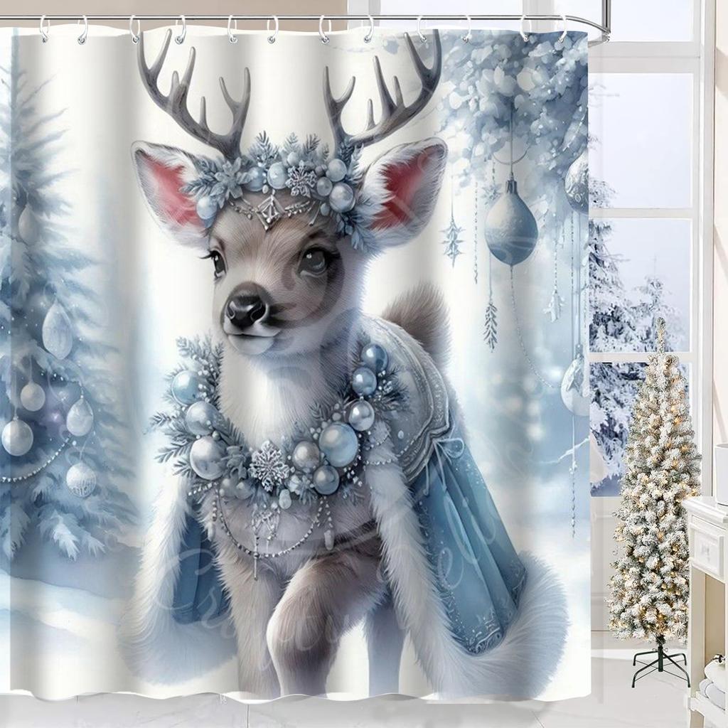Christmas Tree Reindeer Bathing Curtain  Bathroom Shower Curtain Waterproof With 12 Hooks Fishes Home Deco Free Ship