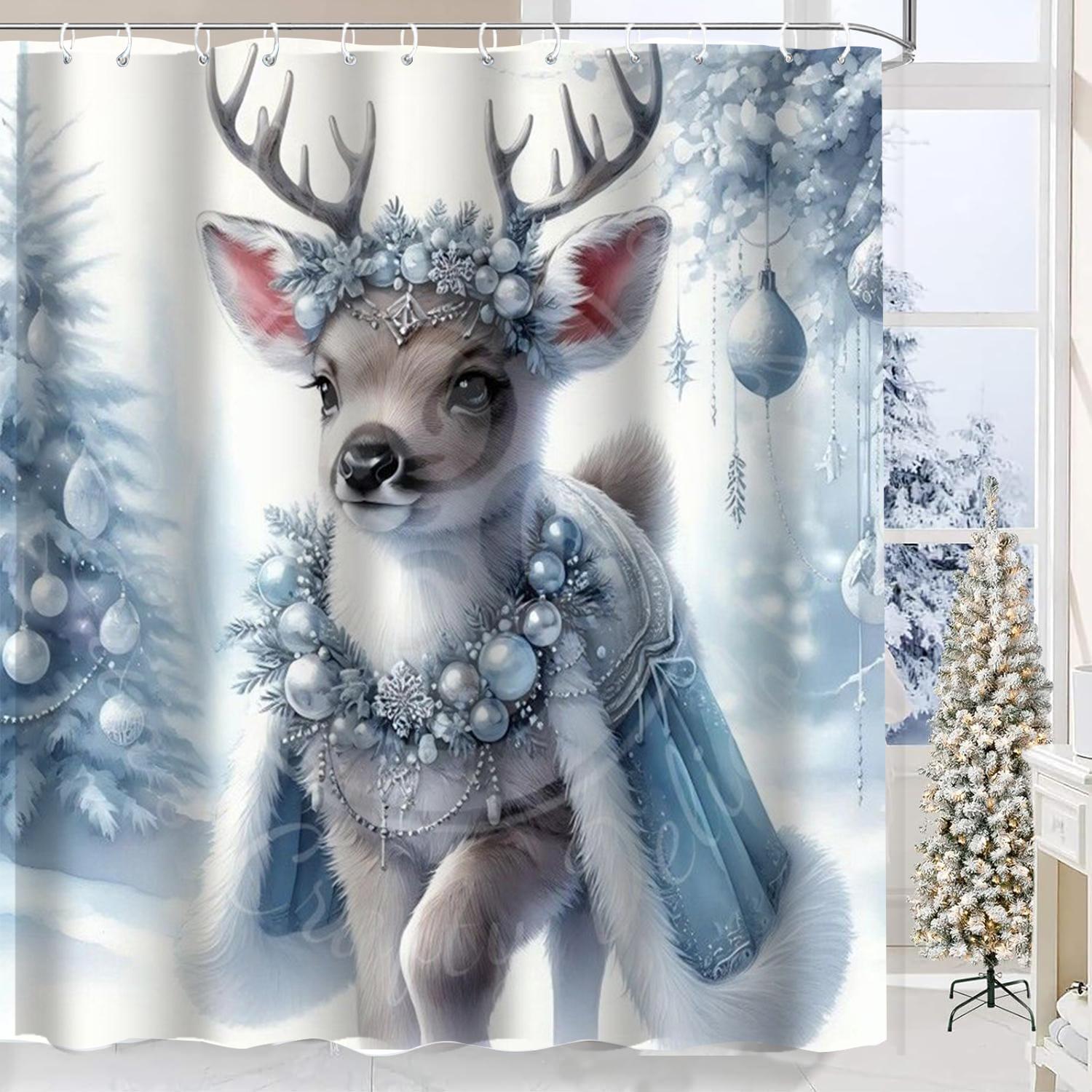 

Christmas Tree Reindeer Bathing Curtain Bathroom Shower Curtain Waterproof With 12 Hooks Fishes Home Deco Free Ship 180x180cm curtain