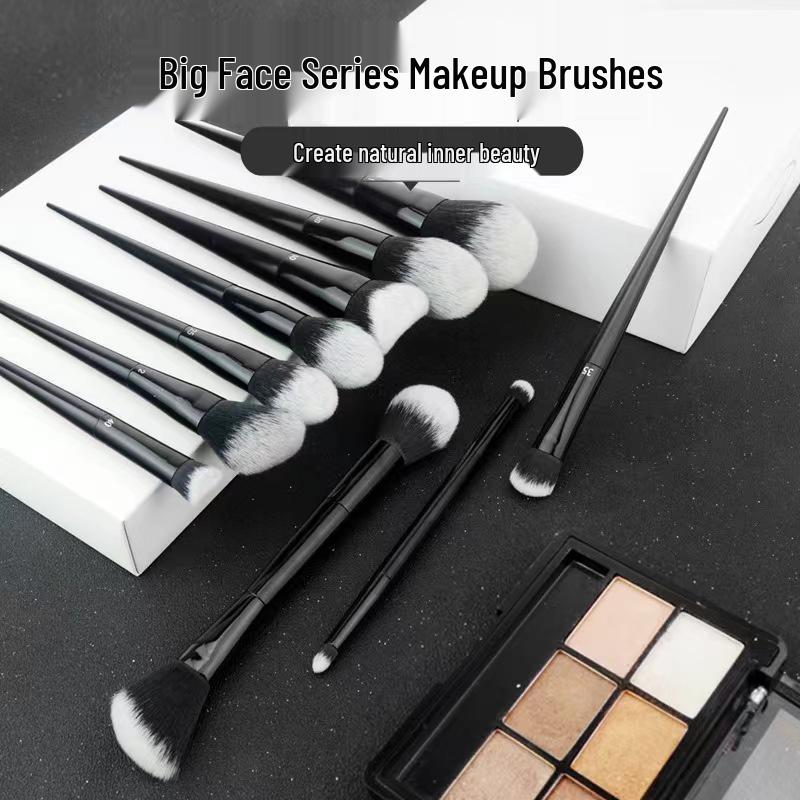 KVD Big Face Full Makeup Brush Set: 3D Concealer, Foundation, Double-Ended Eyeshadow, Loose Powder, Blending, and Setting Brushes.