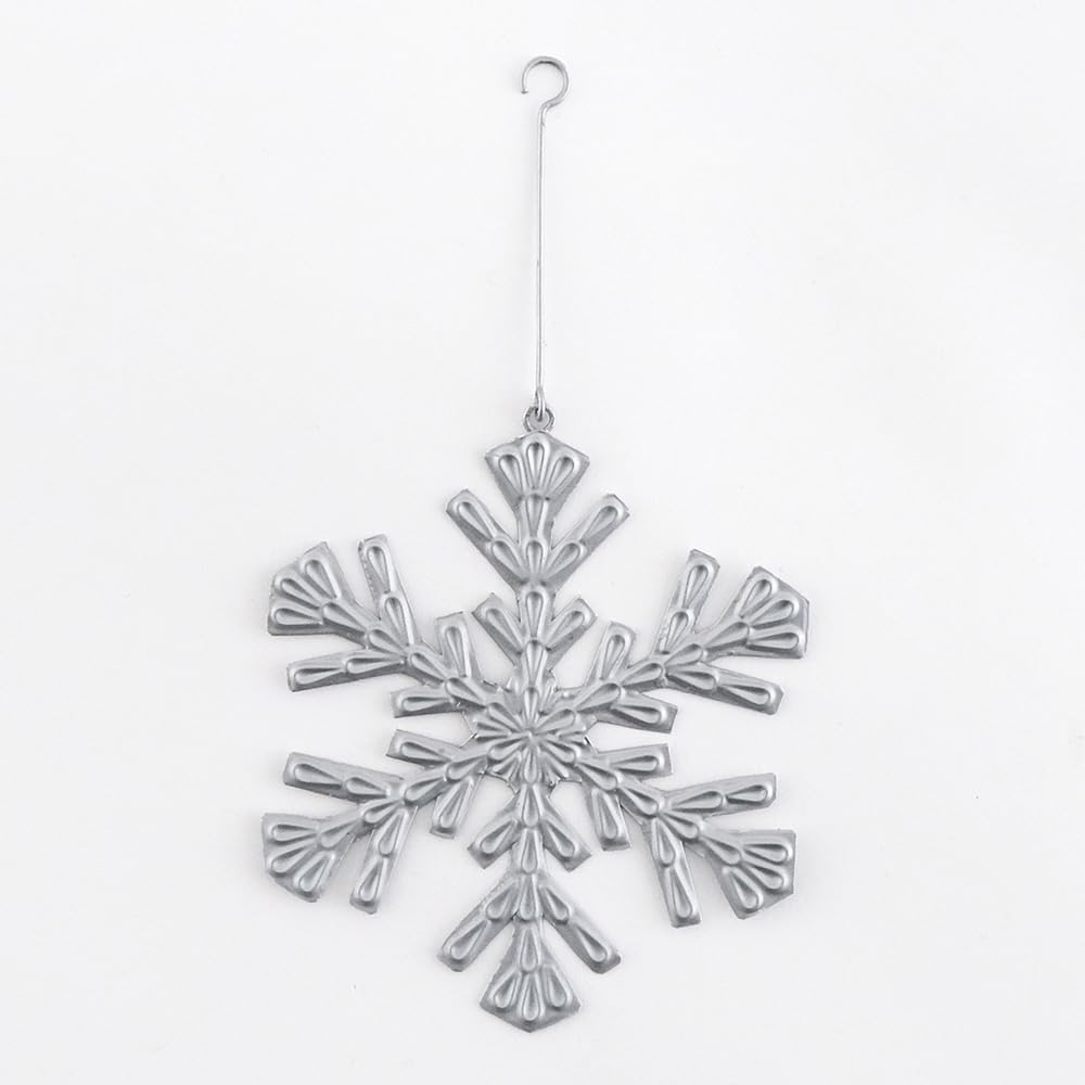 Shesay Embossed Tin Snowflake Nordic Christmas Tree Snowflake Display Large Silver Ornament, Ornament, (7.4cm Tall),