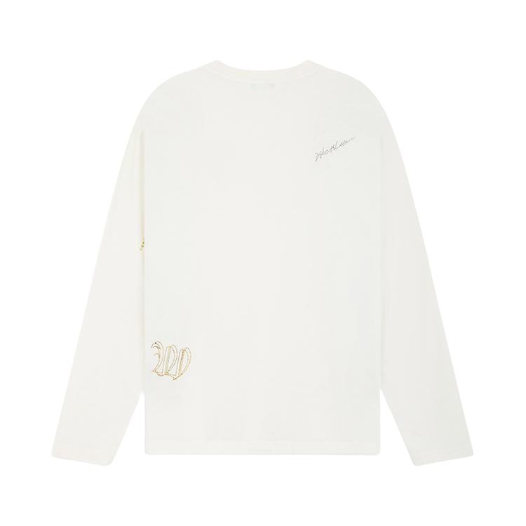 We11done Rhinestone Pattern Bleached Long Sleeve T-Shirt Unisex Tops Off-White WD-TT2-24-776-U-IV