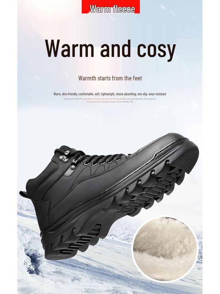 Men's 2025 Winter High-Top Cotton Leather Shoes - Warm, Non-Slip Casual Dad Shoes and Trendy Snow Boots.