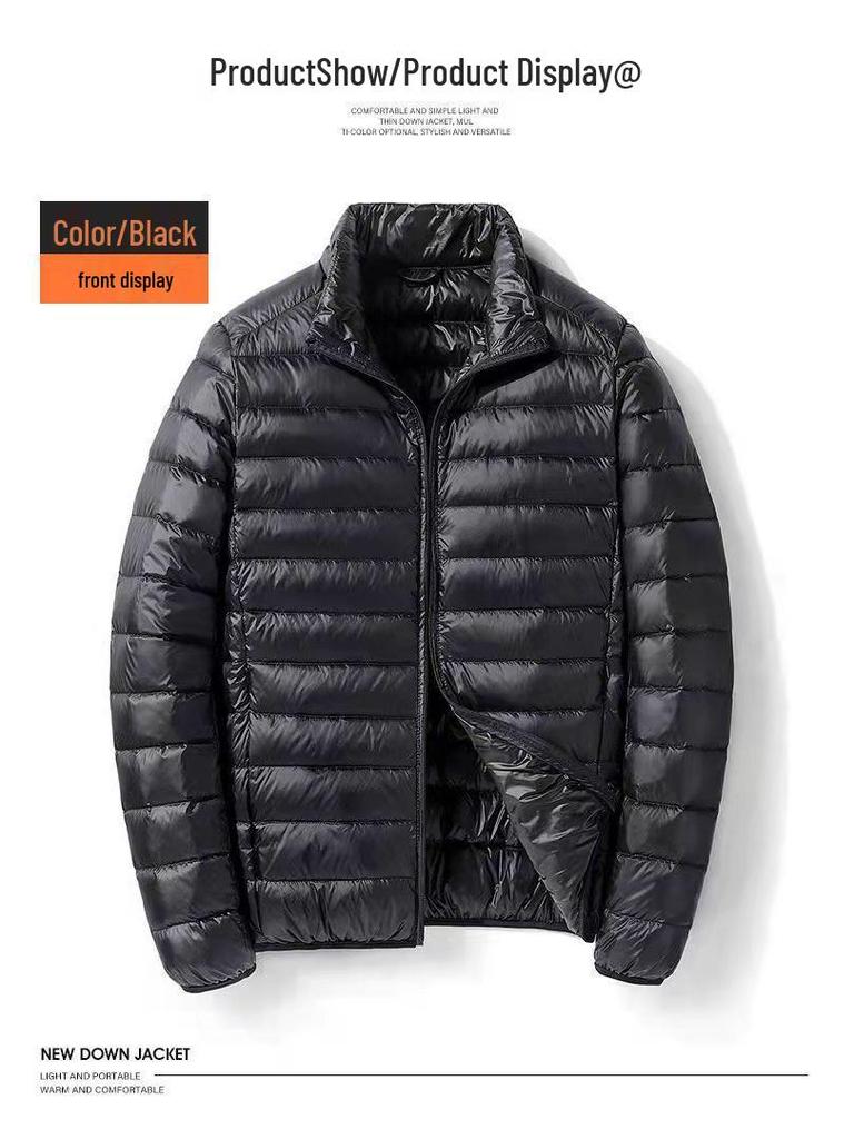 Men's 2025 Lightweight Warm White Duck Down Jacket with Stand Collar