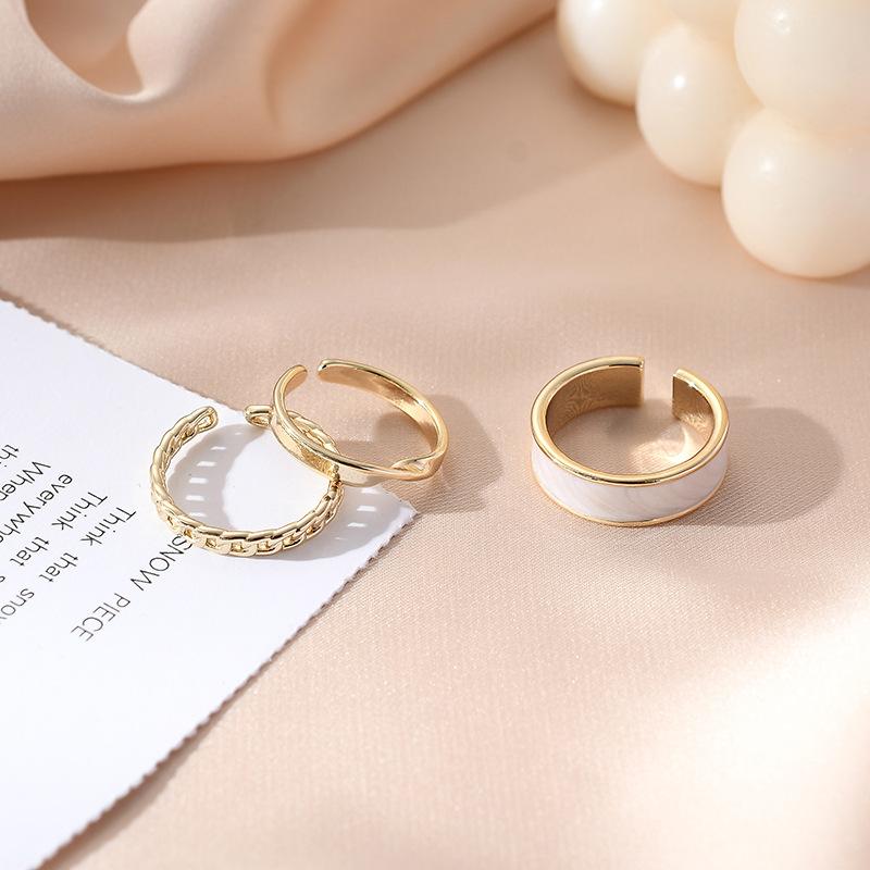 Set de inele cu lanț din rășină punk cool pentru femei, modă simplu, hiphop, la modă, alb, verde, reglabil, inel deschis, bijuterii, cadou pentru fete