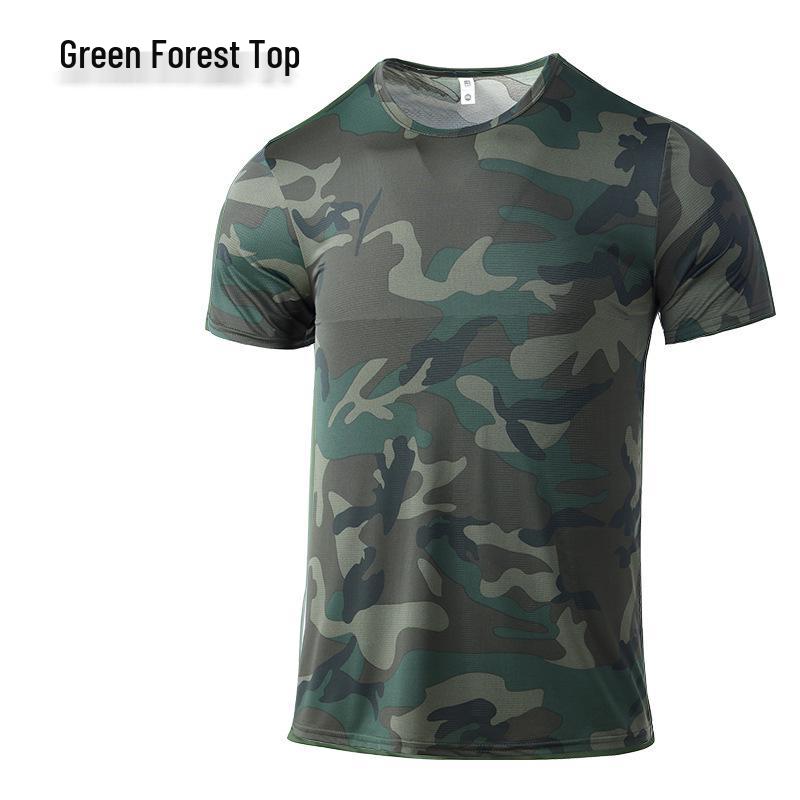Men's Quick-Drying Tactical T-Shirt - Elastic, Breathable Ice Silk, Wear-resistant, Round Neck Short Sleeve for Summer Outdoor Sports and Fitness