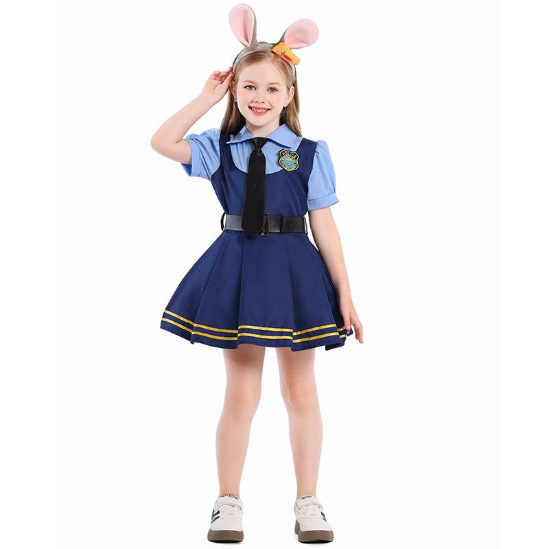 Zootopia Judy Hopps Police Officer Costume for Kids Bunny Police Outfit Full Set for Girls Halloween Party Clothes
