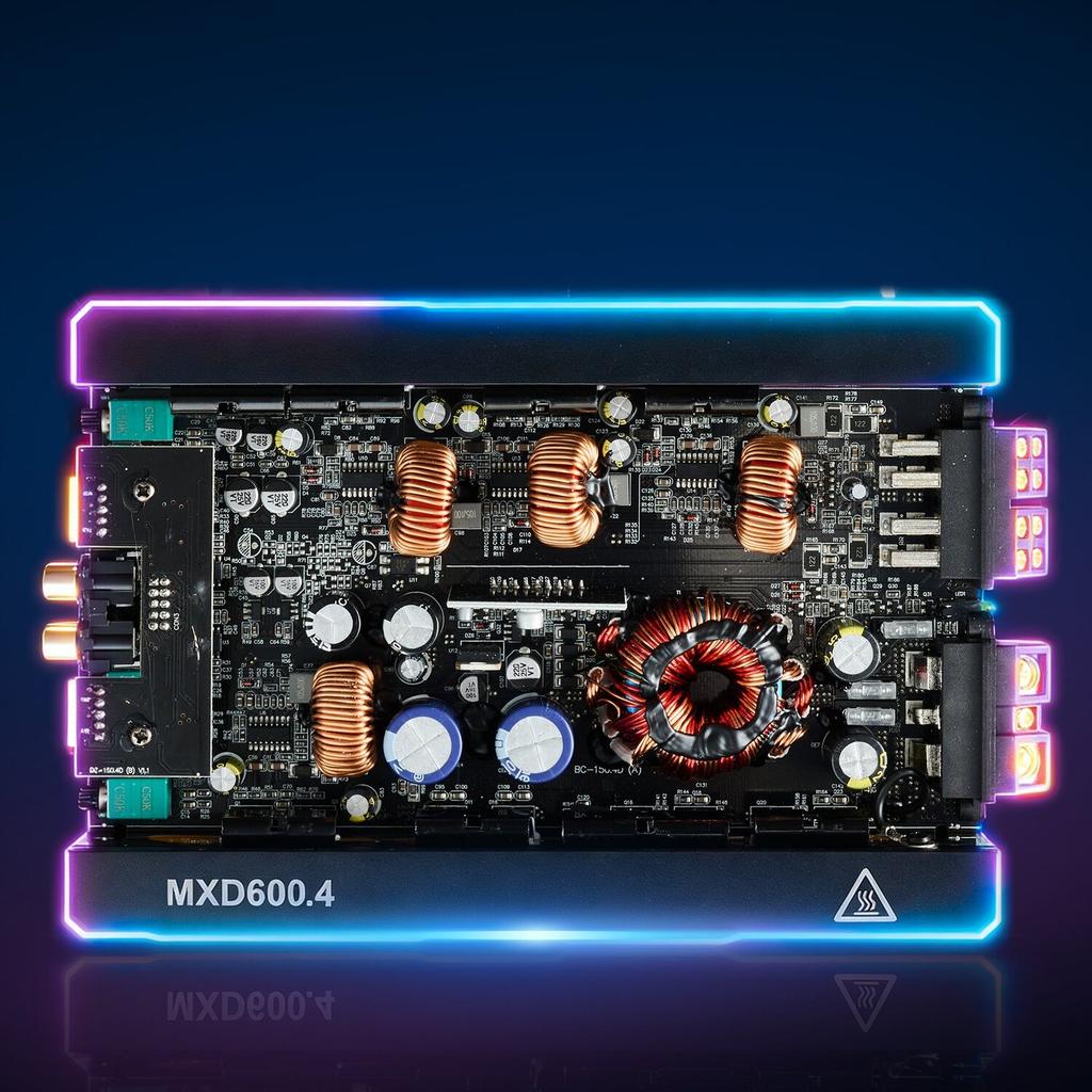 Car Audio Amplifier, 4-Channel Bridgeable Car Amplifier, Multichannel Class D Stereo Amp, Max. 4 x 420W at 4 Ohms / 4 x 600W at 2 Ohms, High Output,