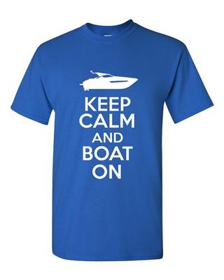Keep Calm And Boat On Watercraft Novelty Statement Graphics Adult T-Shirt Tee Unisex T-Shirt