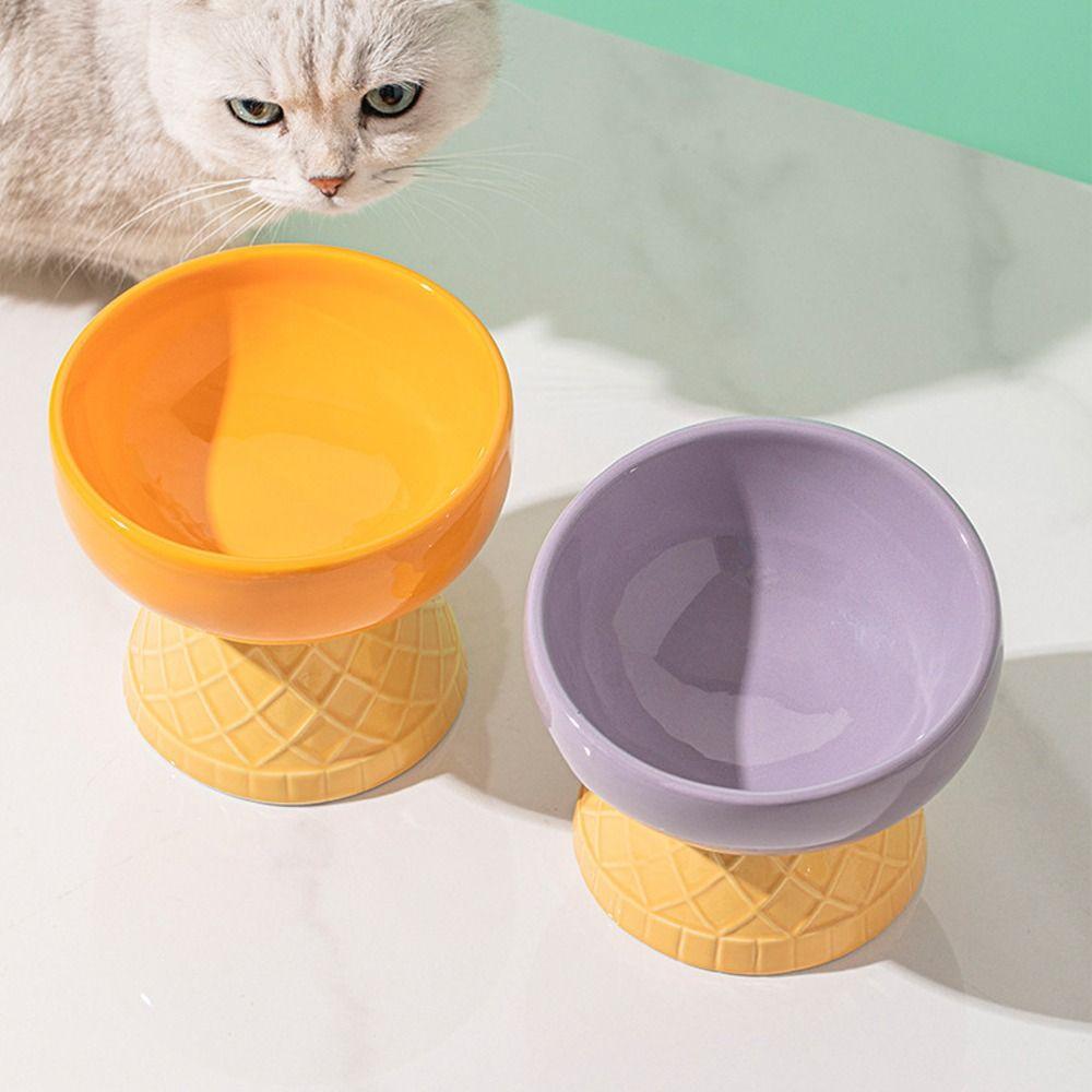 Oblique Mouth Ceramic Pet Bowl Neck Protection Pet Feeding Dish Raised Cat Bowl  Pet Feeding