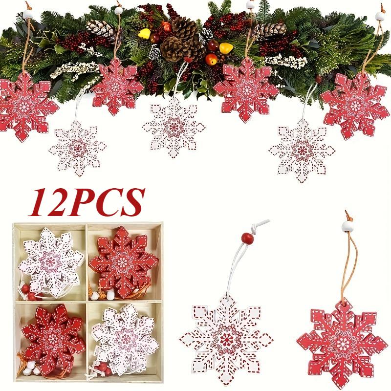 12 Pcs Christmas Wooden Pendant Decoration Holiday Elk Snowflake Star Chrimbo Tree Hanging Ornaments Home DIY Decors