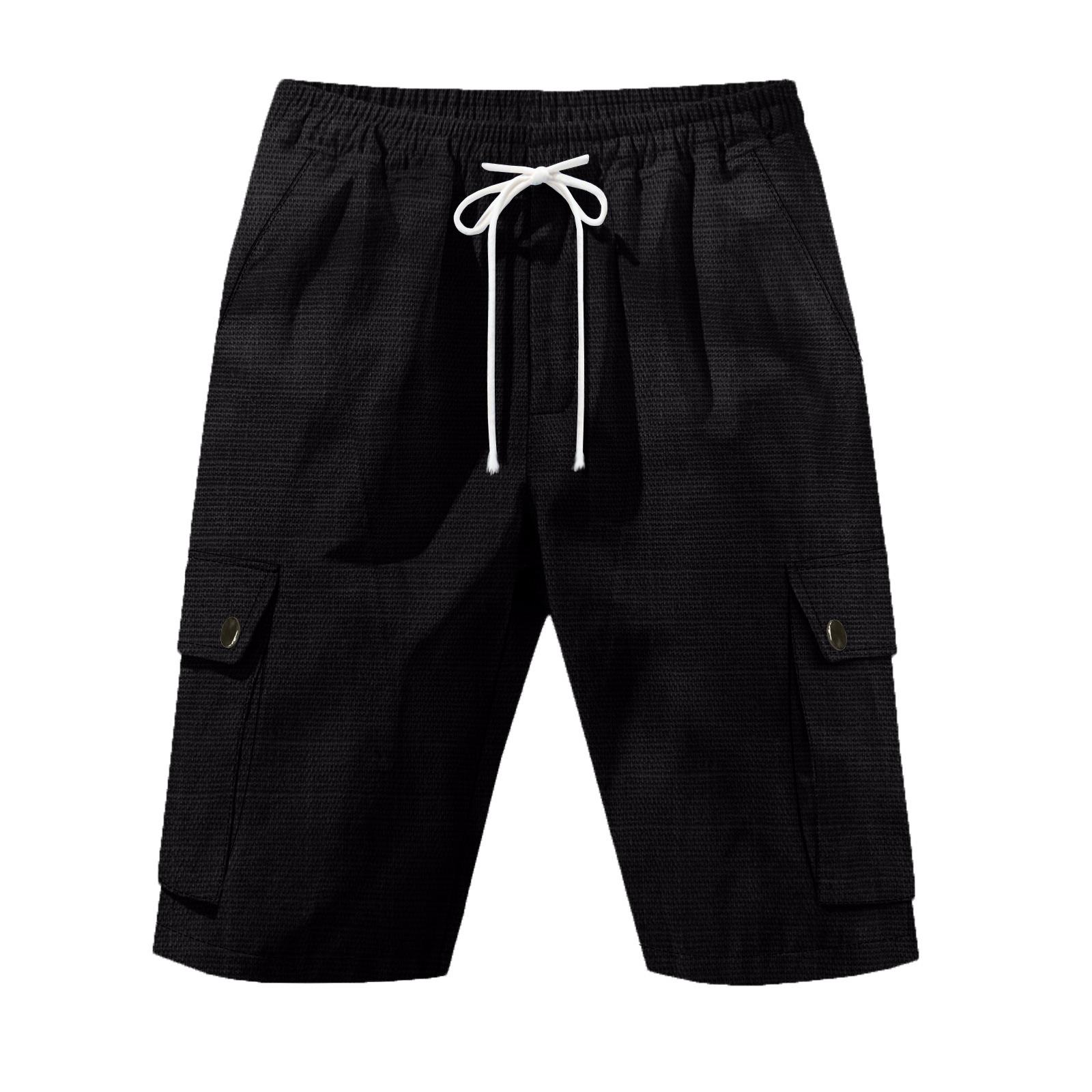 Mens Summer Linen Blend Cargo Shorts Casual Outdoor Beach Wear S чёрный