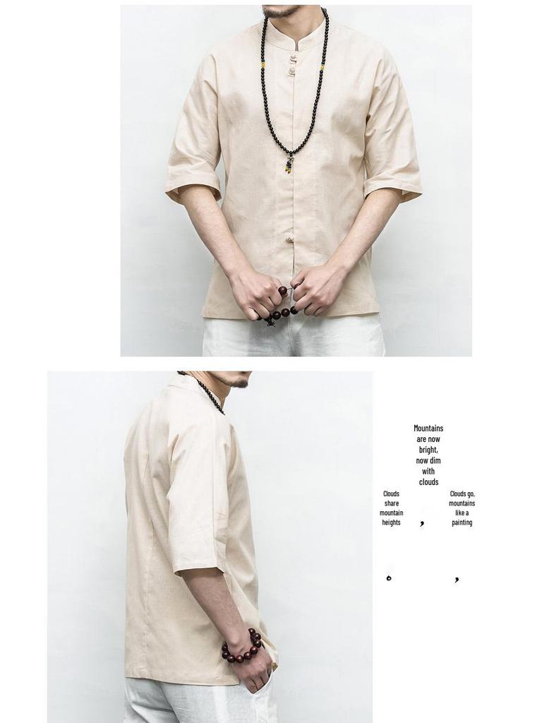 Men's Plus Size Chinese Style Linen Short Sleeve Shirt with Frog Buttons - Summer 2017 Collection