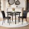 Conjunto de mesa redonda moderno minimalista (com 2 poltronas pretas feitas de material PU e pernas de metal pretas), 100 cm de diâmetro, aparência de madeira preta