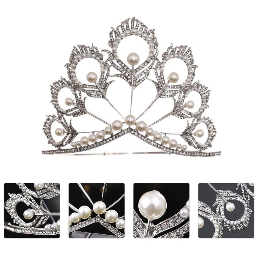 Head Accessories Crystal Pearl Headband Round Pearl Crown Jewelry Headpiece Miss Universe